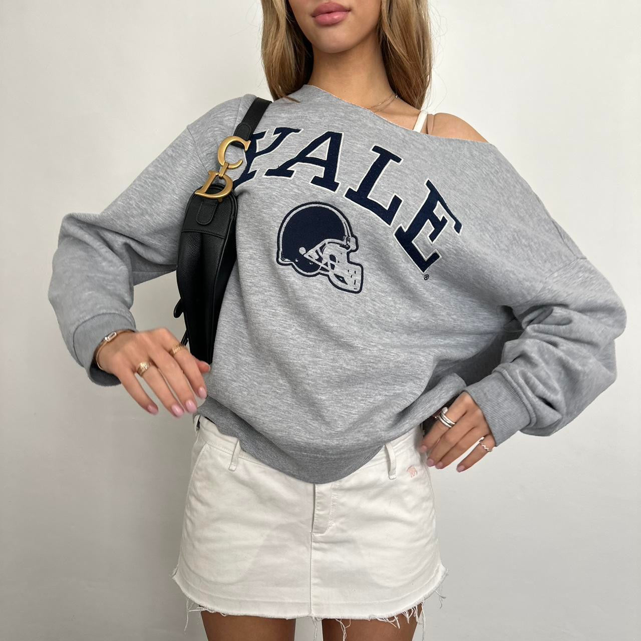 Vintage Yale grey off shoulder sweater