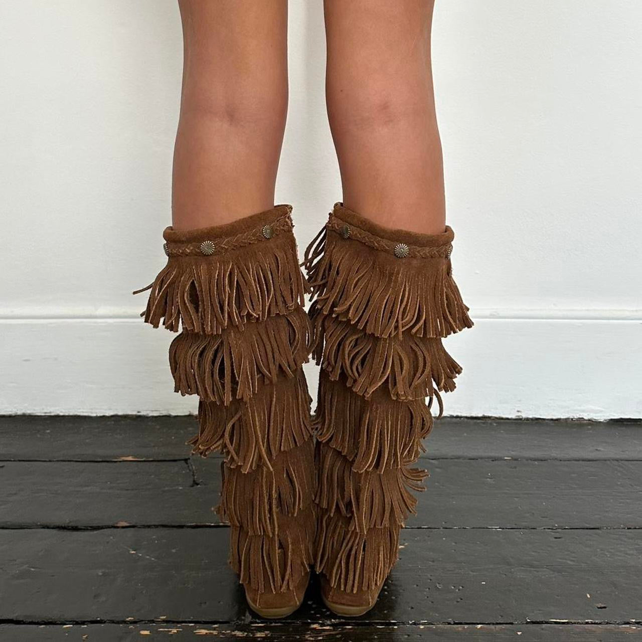 Vintage suede fringe leather boots