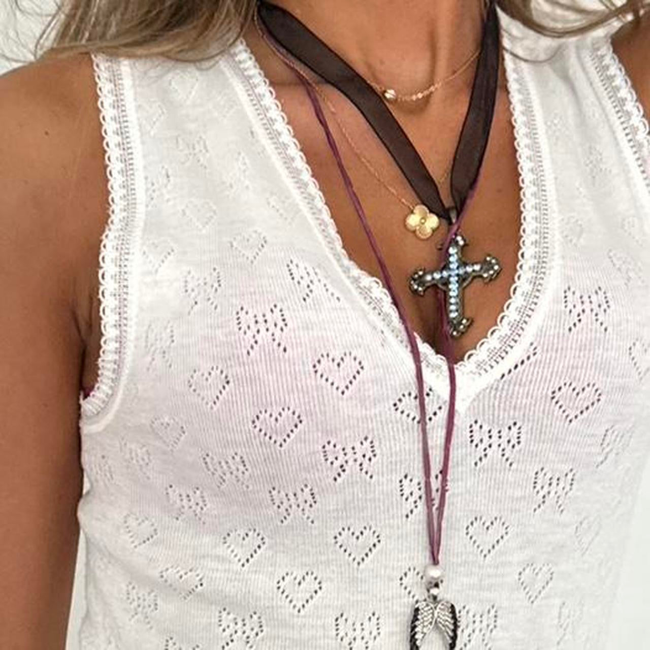 Vintage blue cross necklace on lace chain