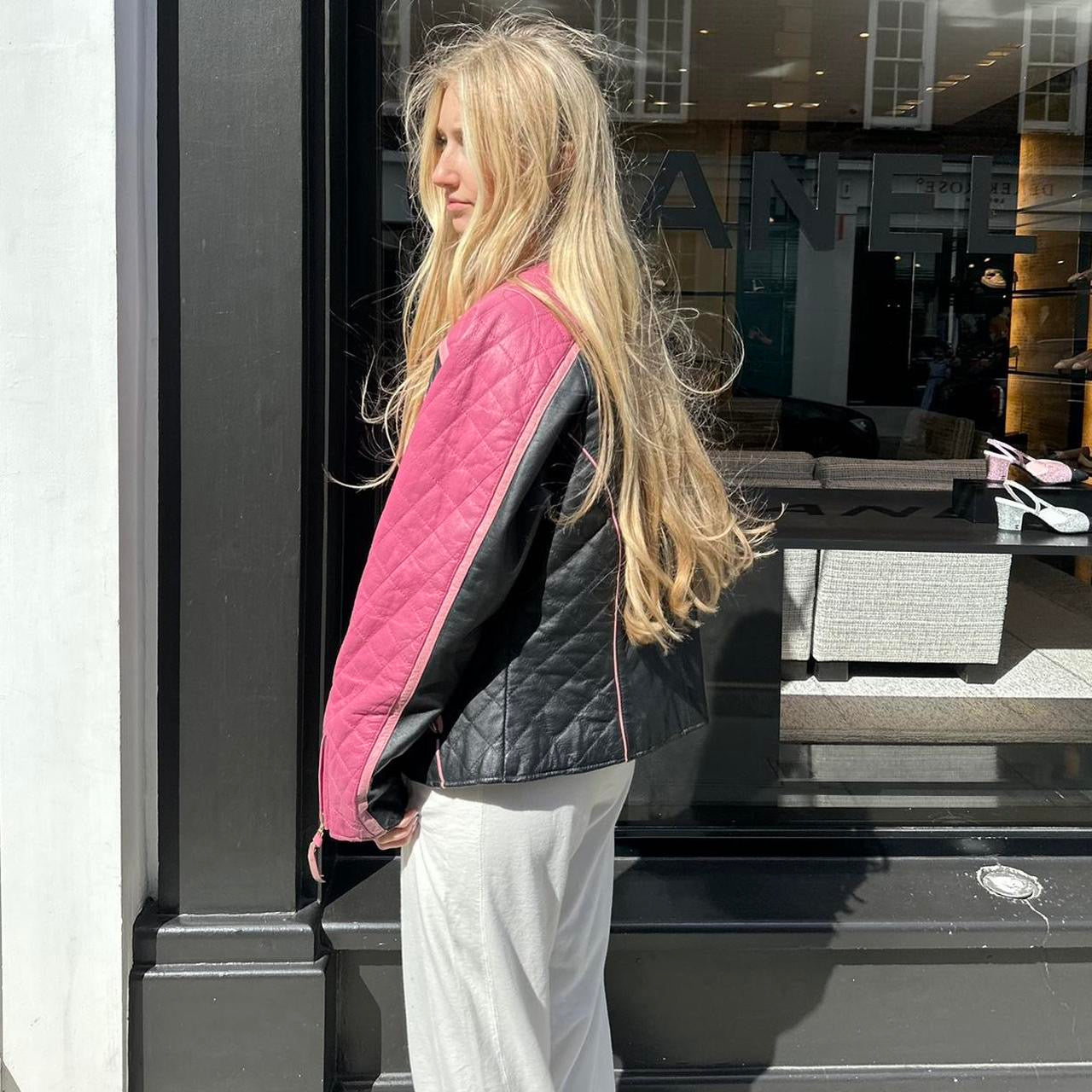 Vintage 90s pink and black leather jacket