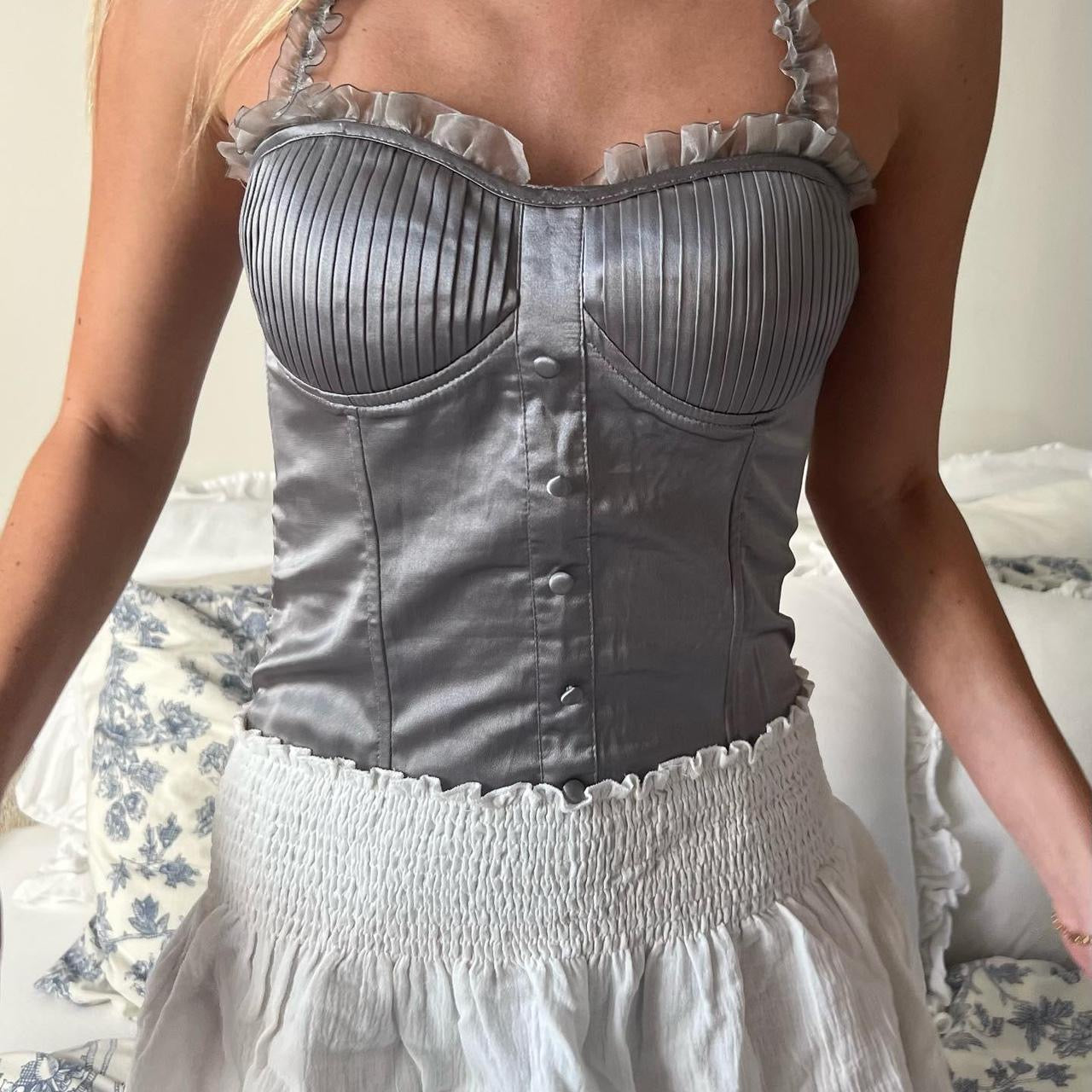 Vintage grey silky corset babydoll top