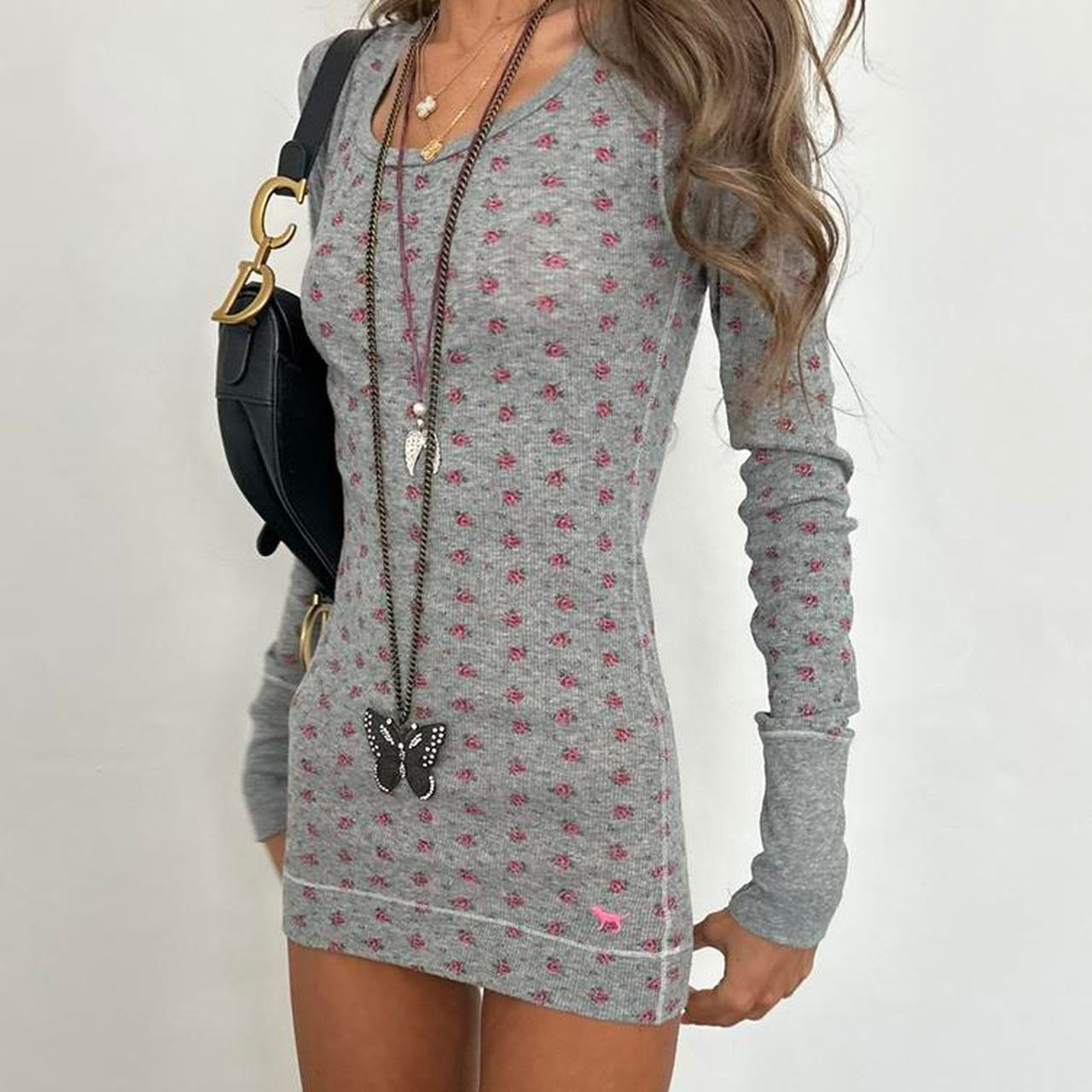 Vintage 00s Victoria’s Secret grey floral long top styled as micro dress