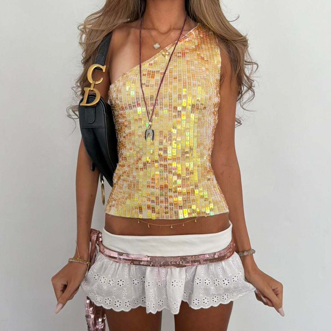 Vintage 90’s yellow sparkly asymmetrical top