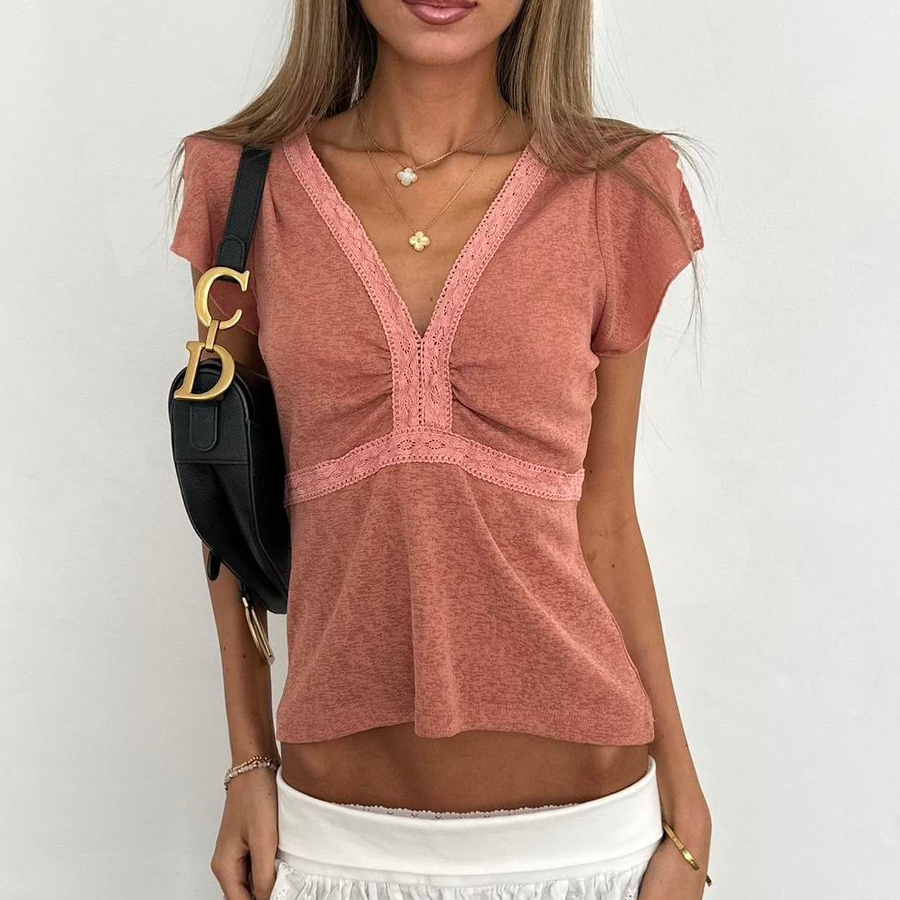 Vintage 90s pink lace mesh top
