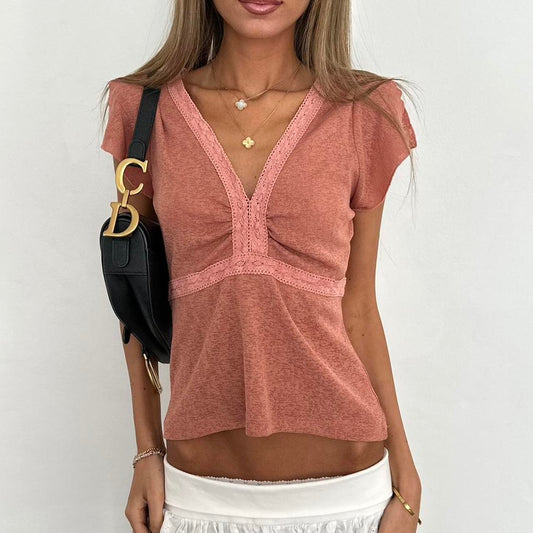 Vintage 90s pink lace mesh top