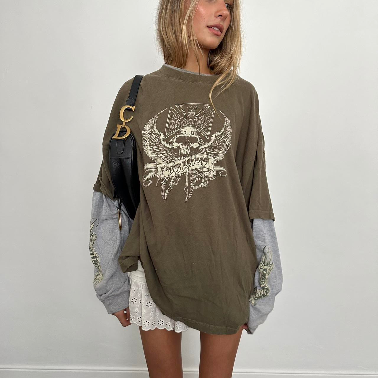 Vintage Choppers khaki double layer skater girl top