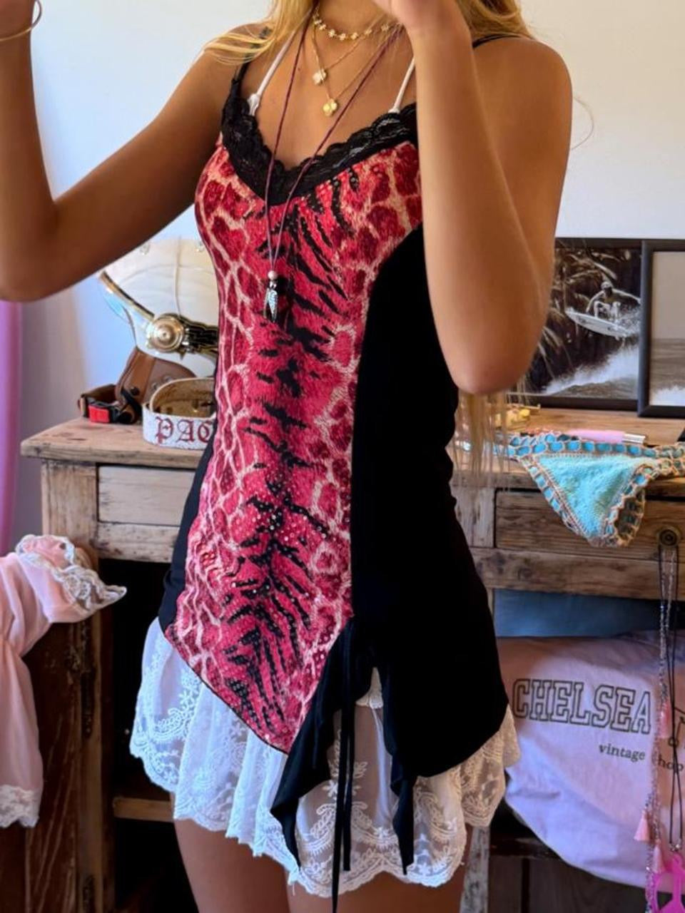 Vintage 00’s snake print contrast top