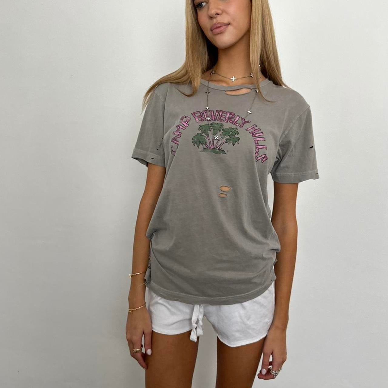 Vintage grey palm tree distressed top