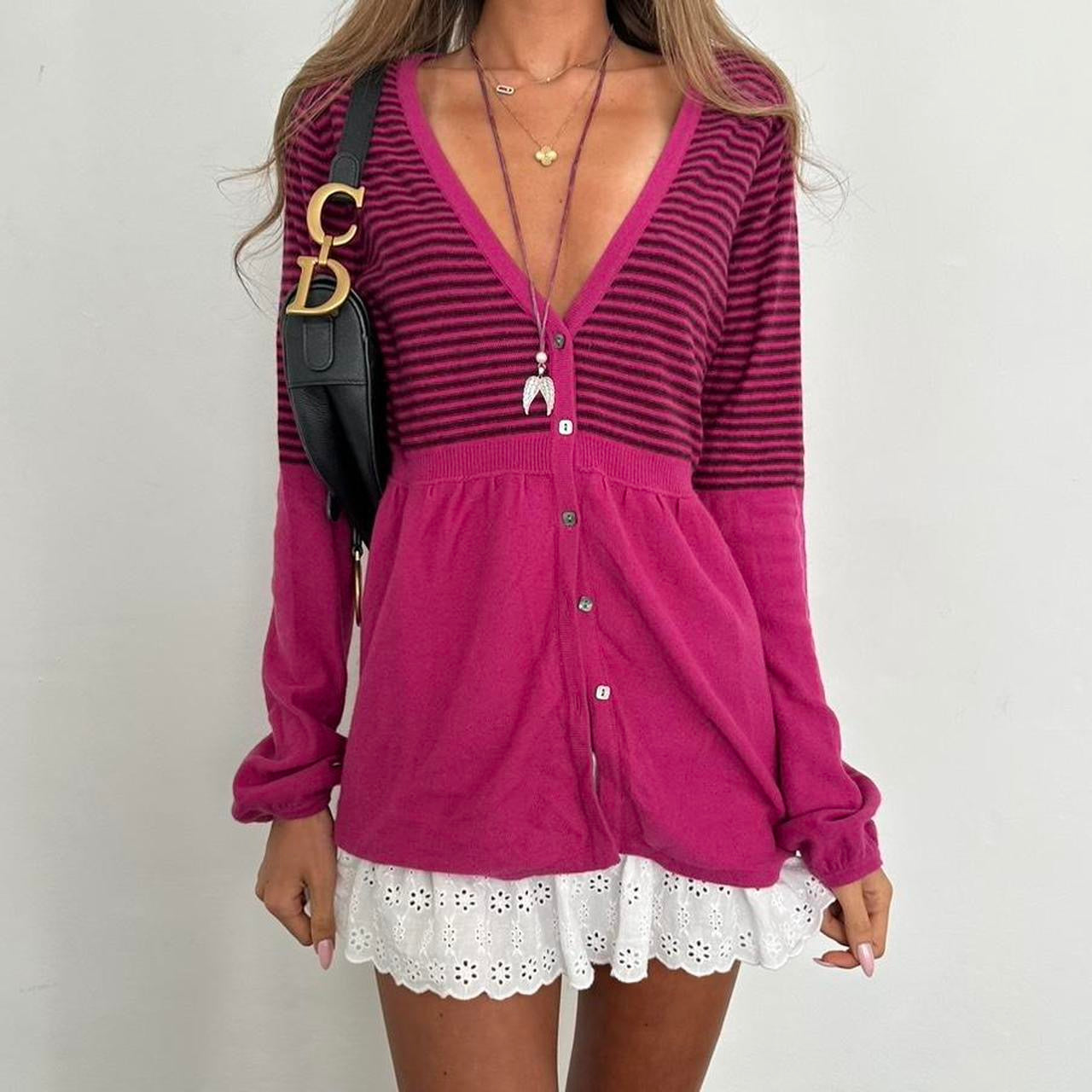 Vintage 2000s pink striped button down cardigan top