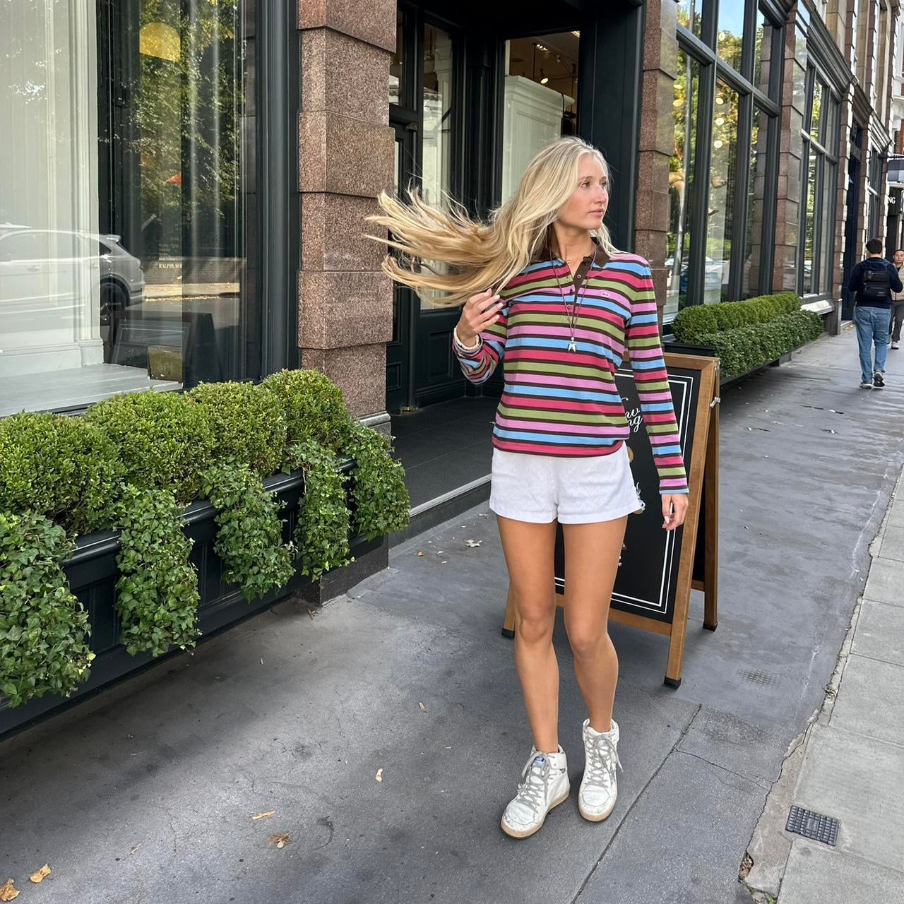 Vintage Lacoste stripe colourful long sleeve polo top