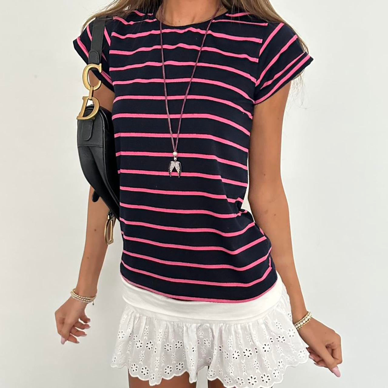 Vintage 2000’s striped black & pink baby tee