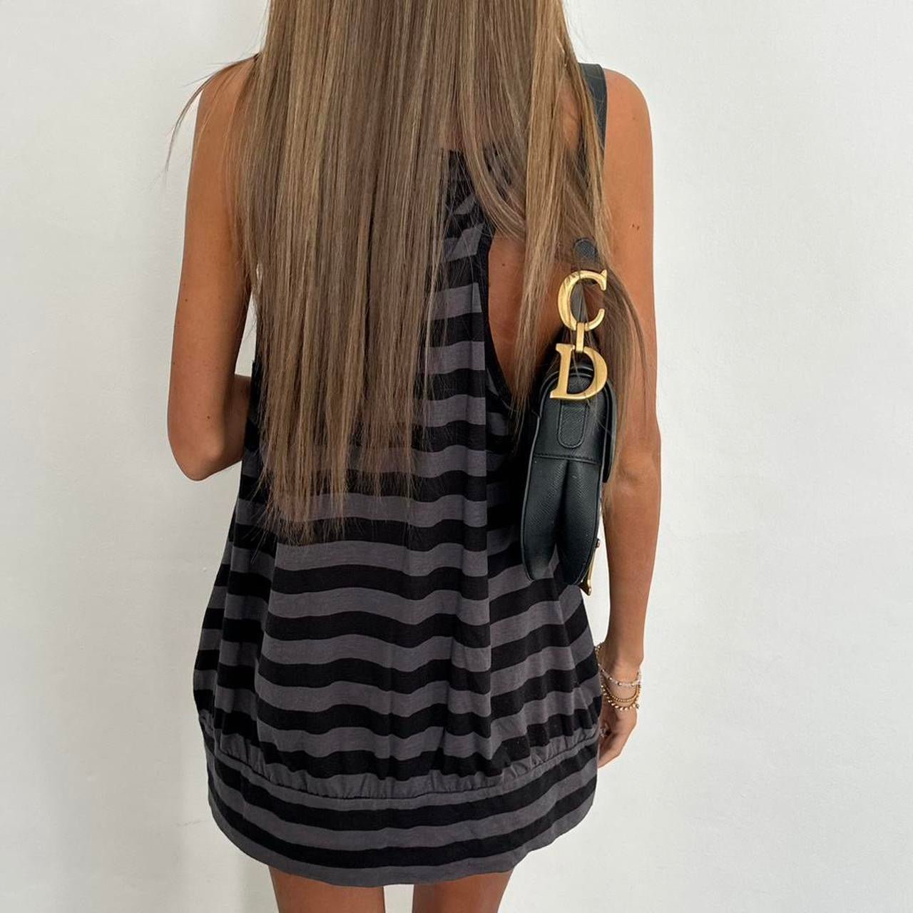Vintage 00s black and grey stripe butterfly cami top
