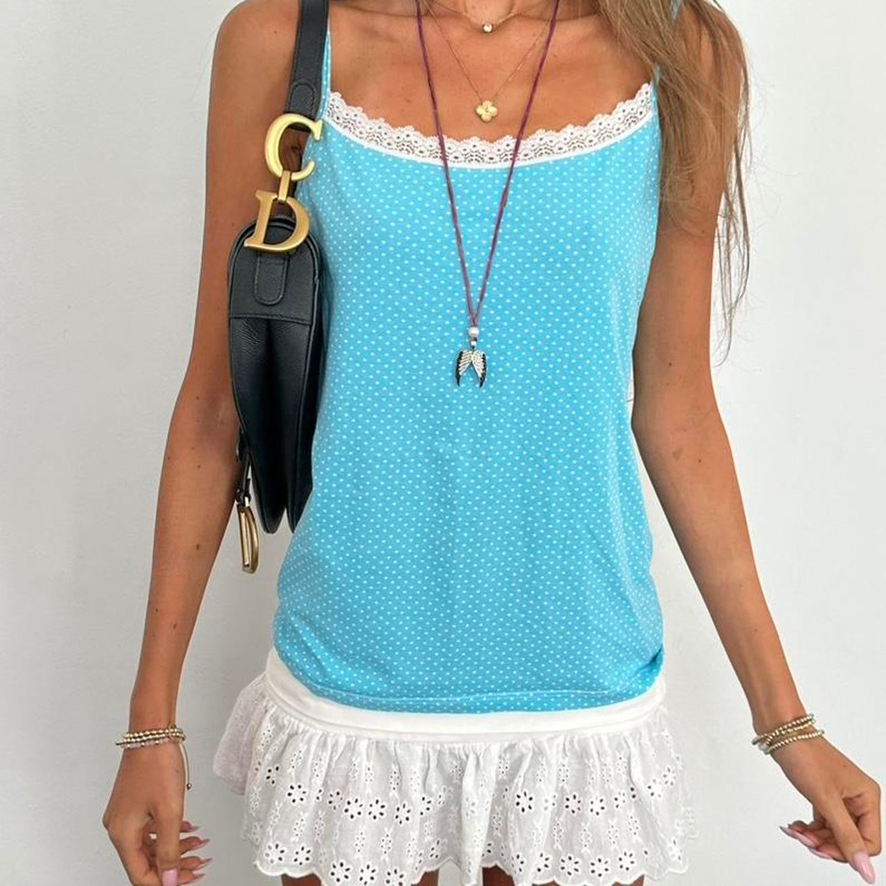 Vintage 2000’s aqua blue polka dot top