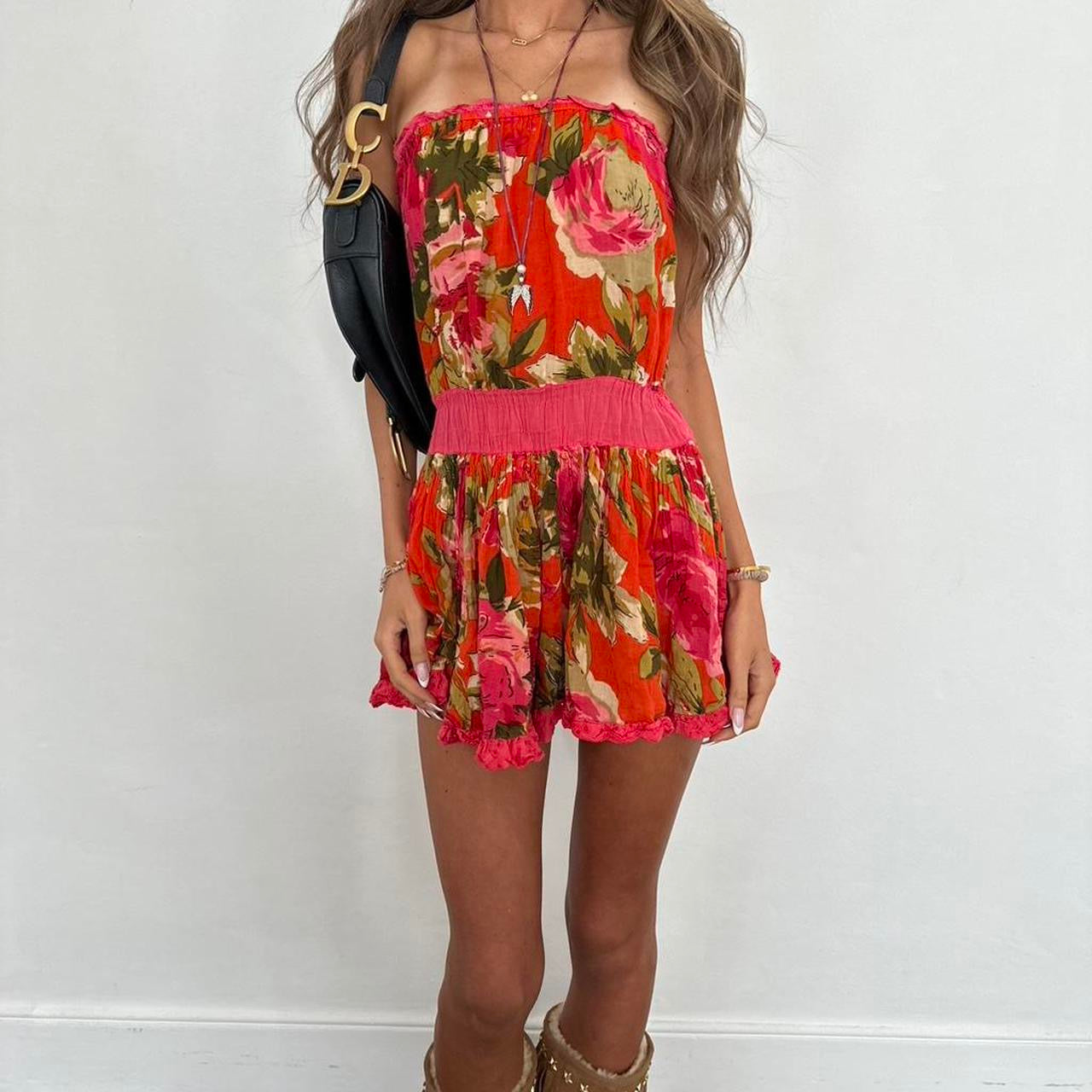 Vintage 2000s floral strapless mini dress