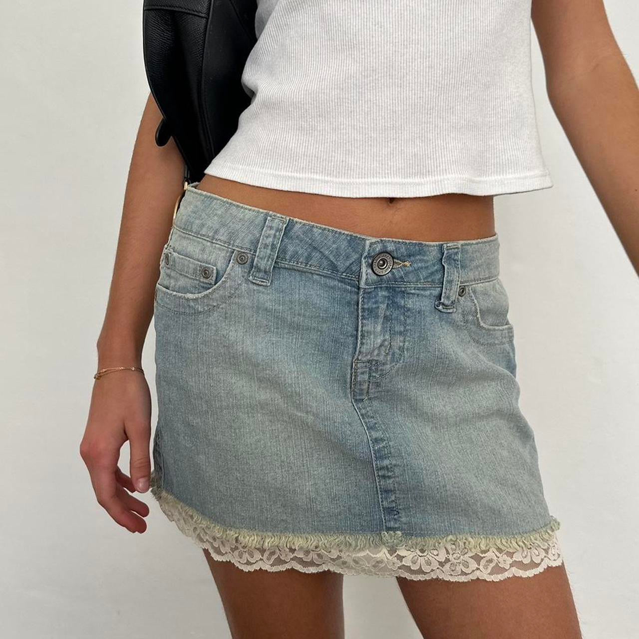 Vintage denim lace trim mini skirt