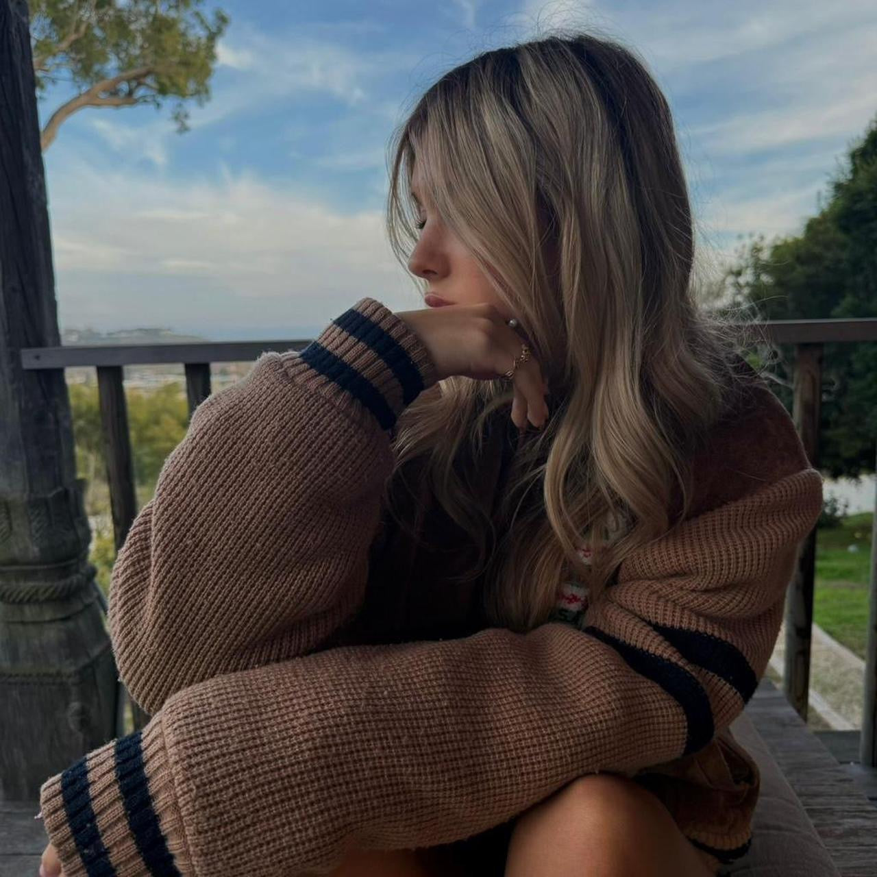 Vintage brown varsity zip up jacket with knit sleeves