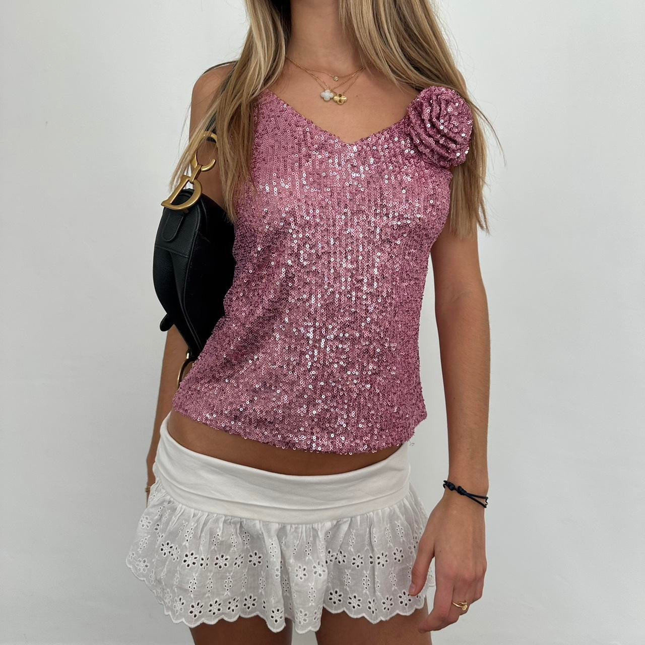 Vintage pink sequin cami top