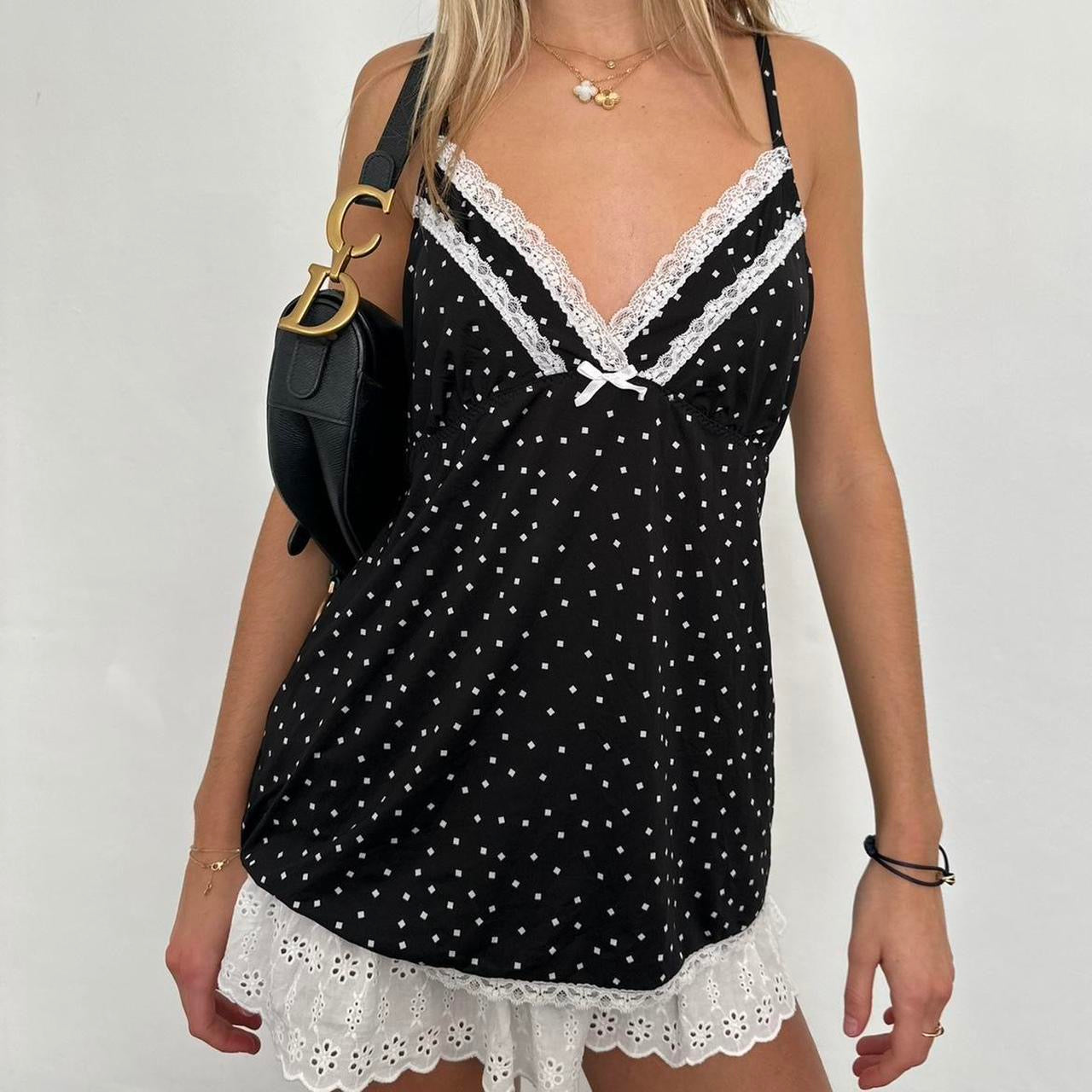 Vintage polka dot black cami top