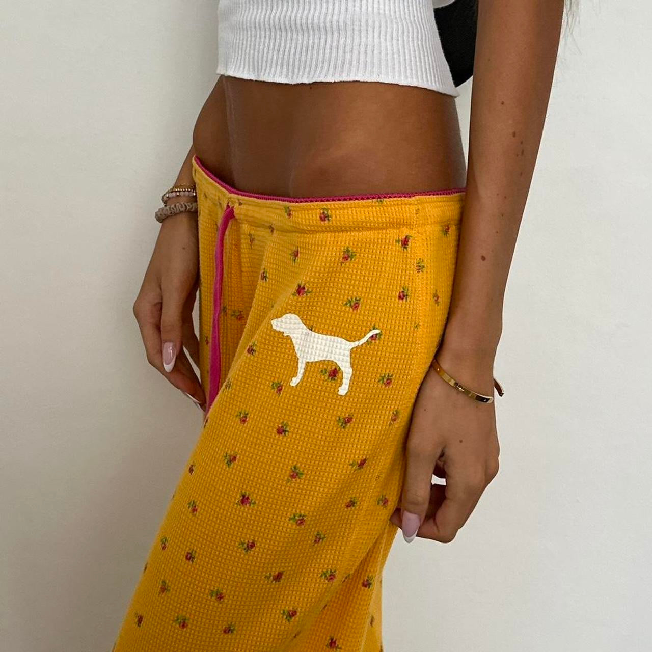 Vintage 2000’s Victoria’s Secret yellow waffle floral print sweatpants