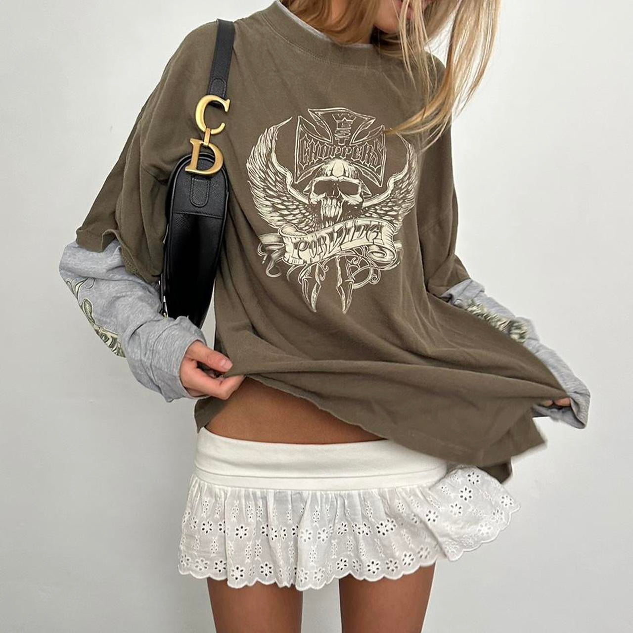 Vintage Choppers khaki double layer skater girl top