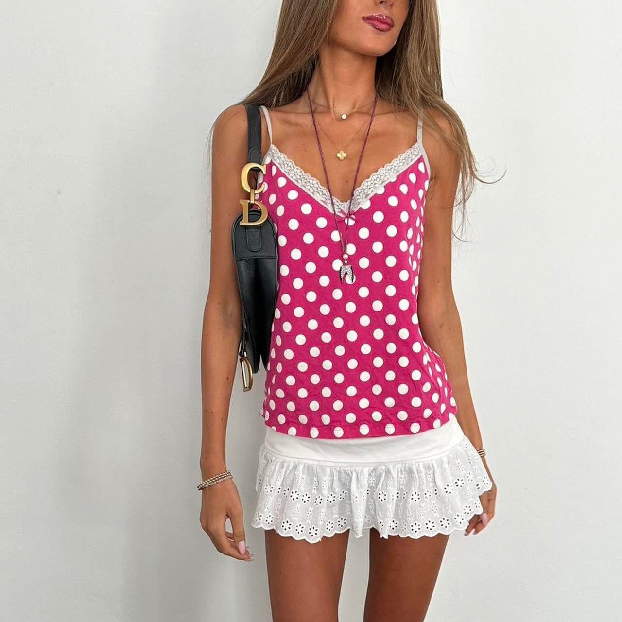 Vintage 2000’s pink polka dot top