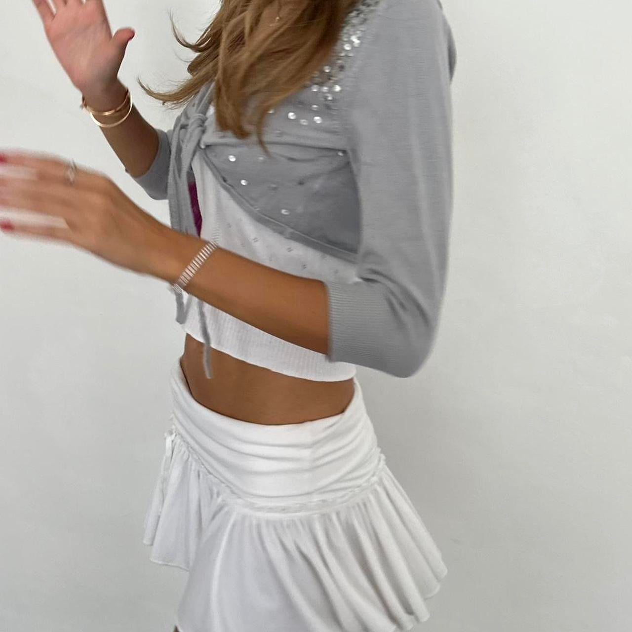 Vintage 00s light grey sequin tie up top