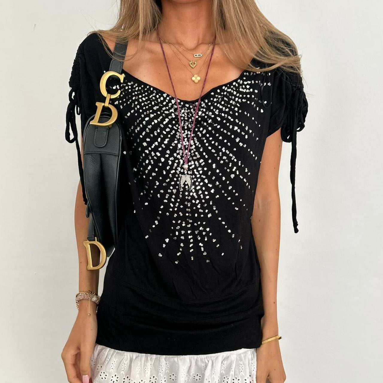 Vintage 90’s sequin wide neckline top