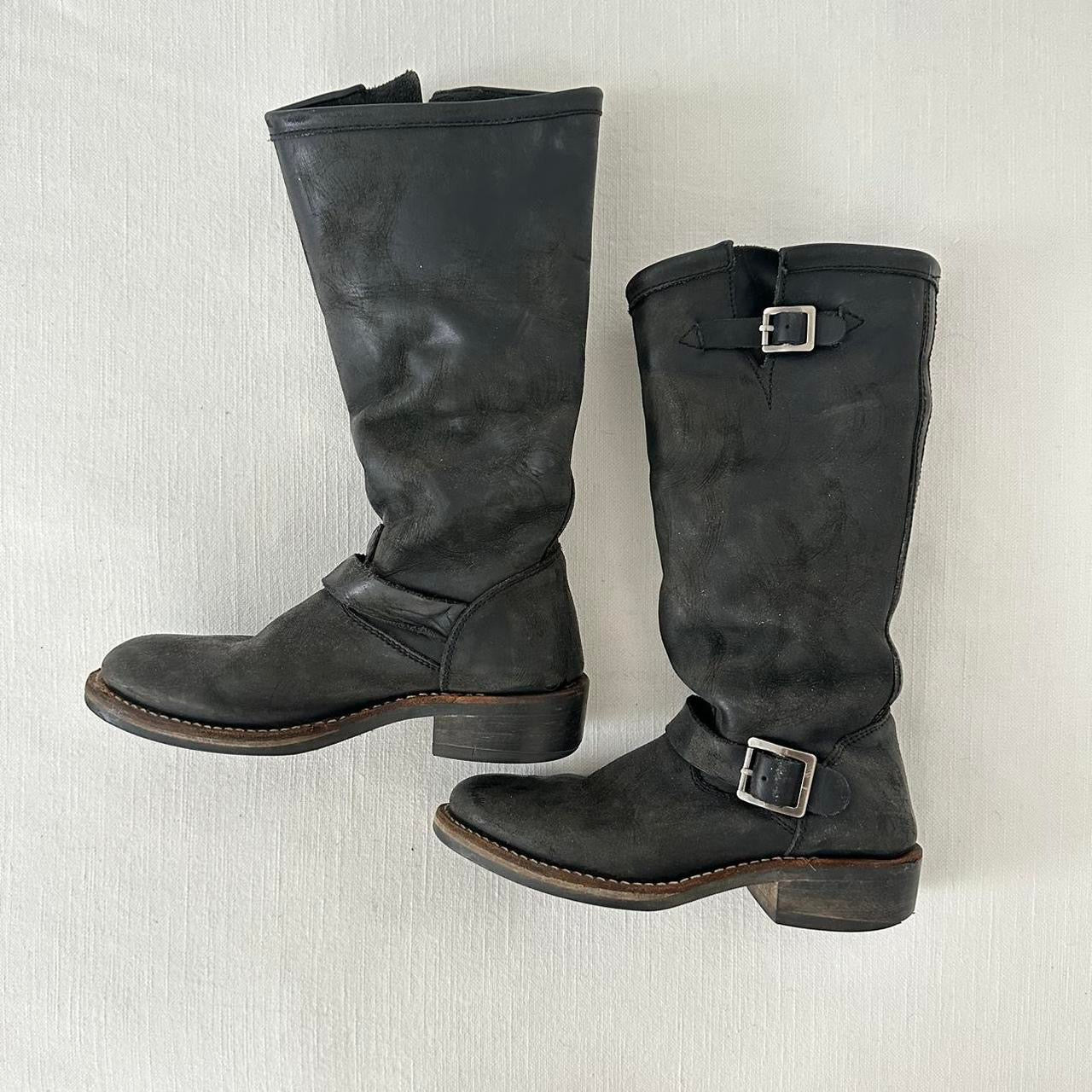 Vintage leather black moto boots ♡