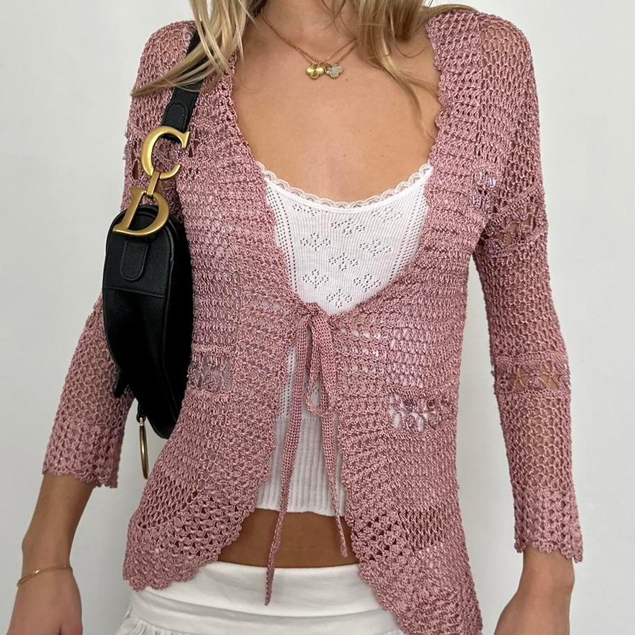 Vintage crochet tie up cardigan top