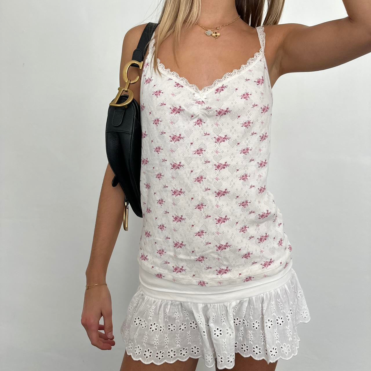 Vintage pink floral wallpaper cami top