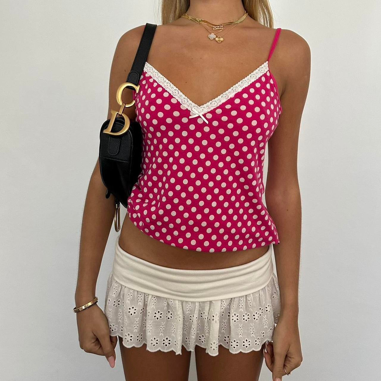 Vintage pink polka dot cami top