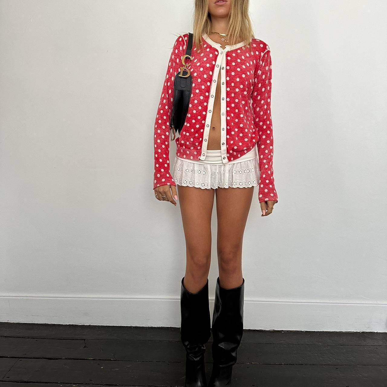 Vintage red polka dot long sleeve cardigan top