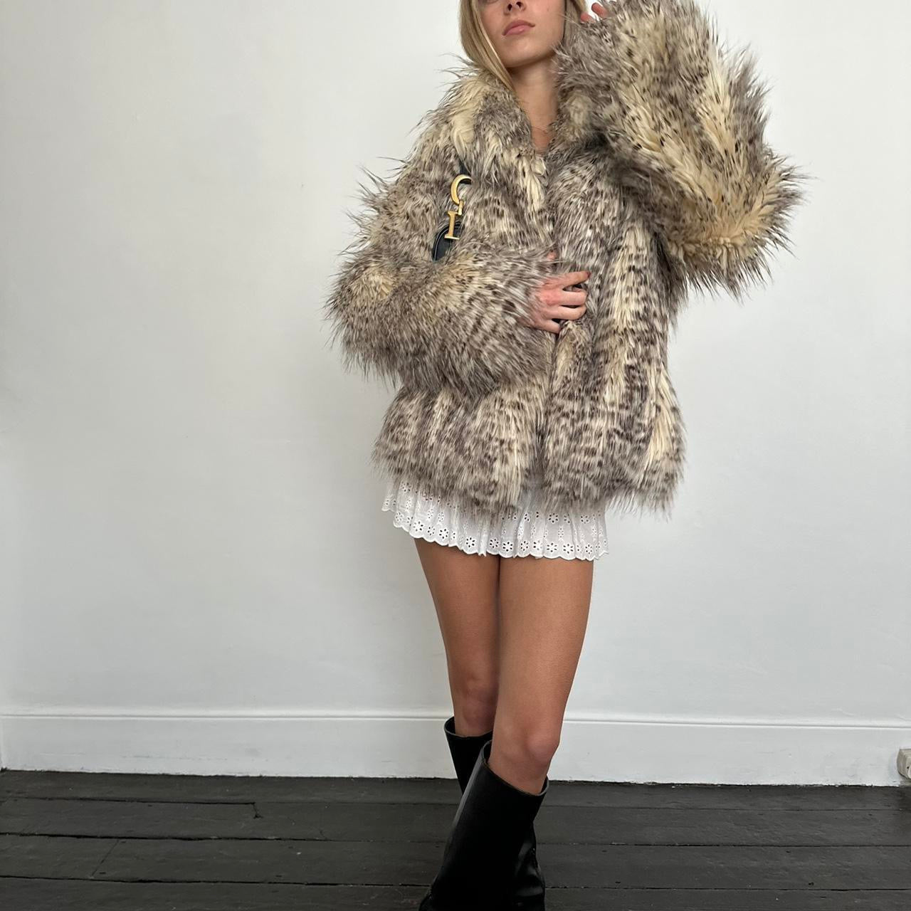 Vintage 2000’s grey & tan faux fur jacket