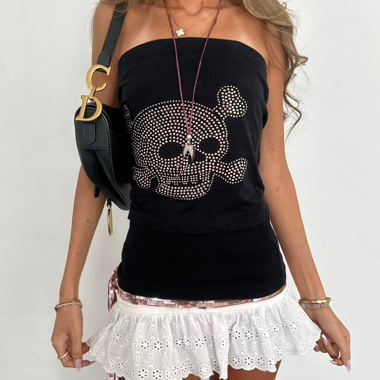 Vintage 00s skull and crossbones strapless top