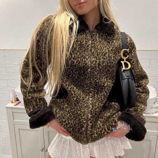 Vintage 2000’s leopard faux fur jacket