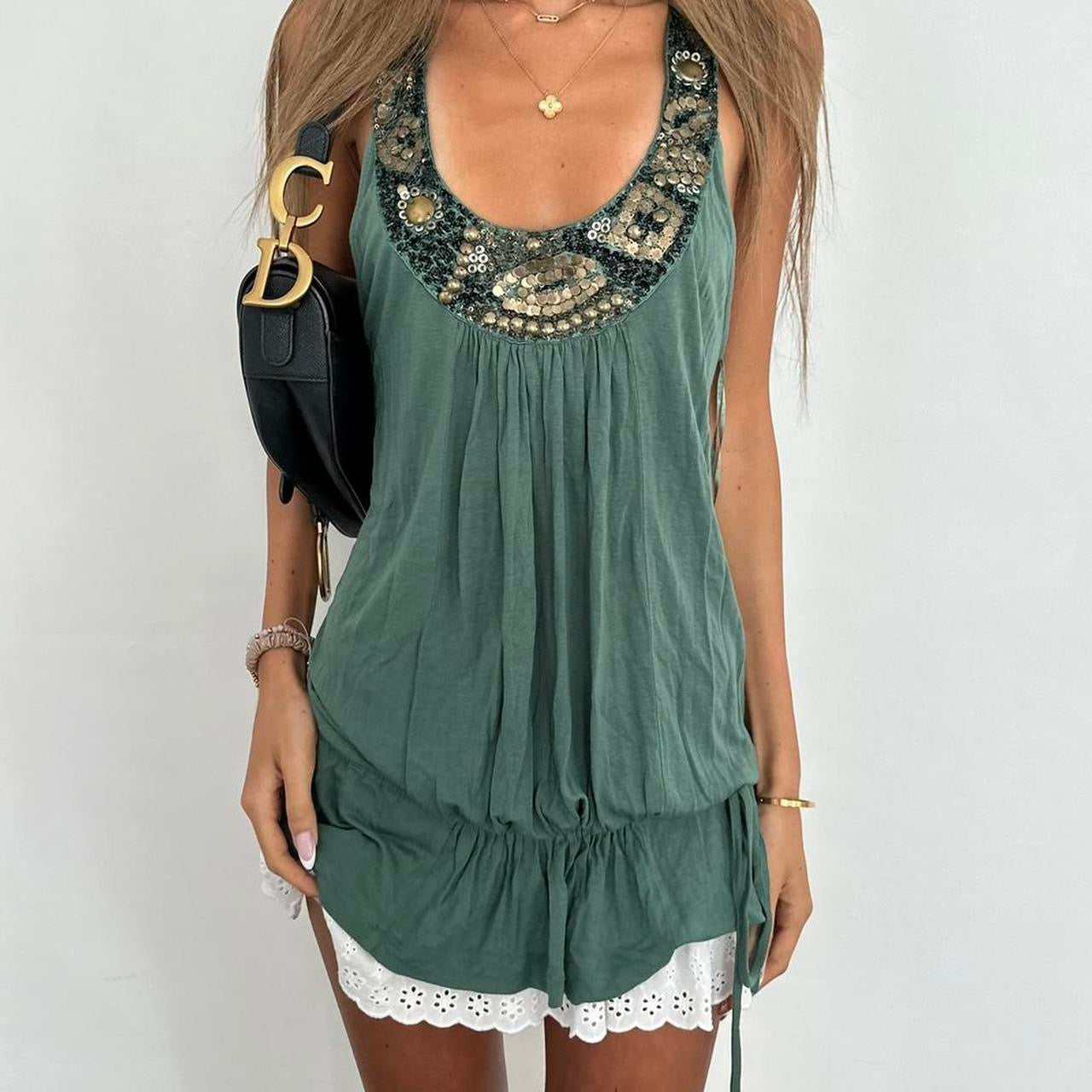 Vintage 2000’s embellished green top