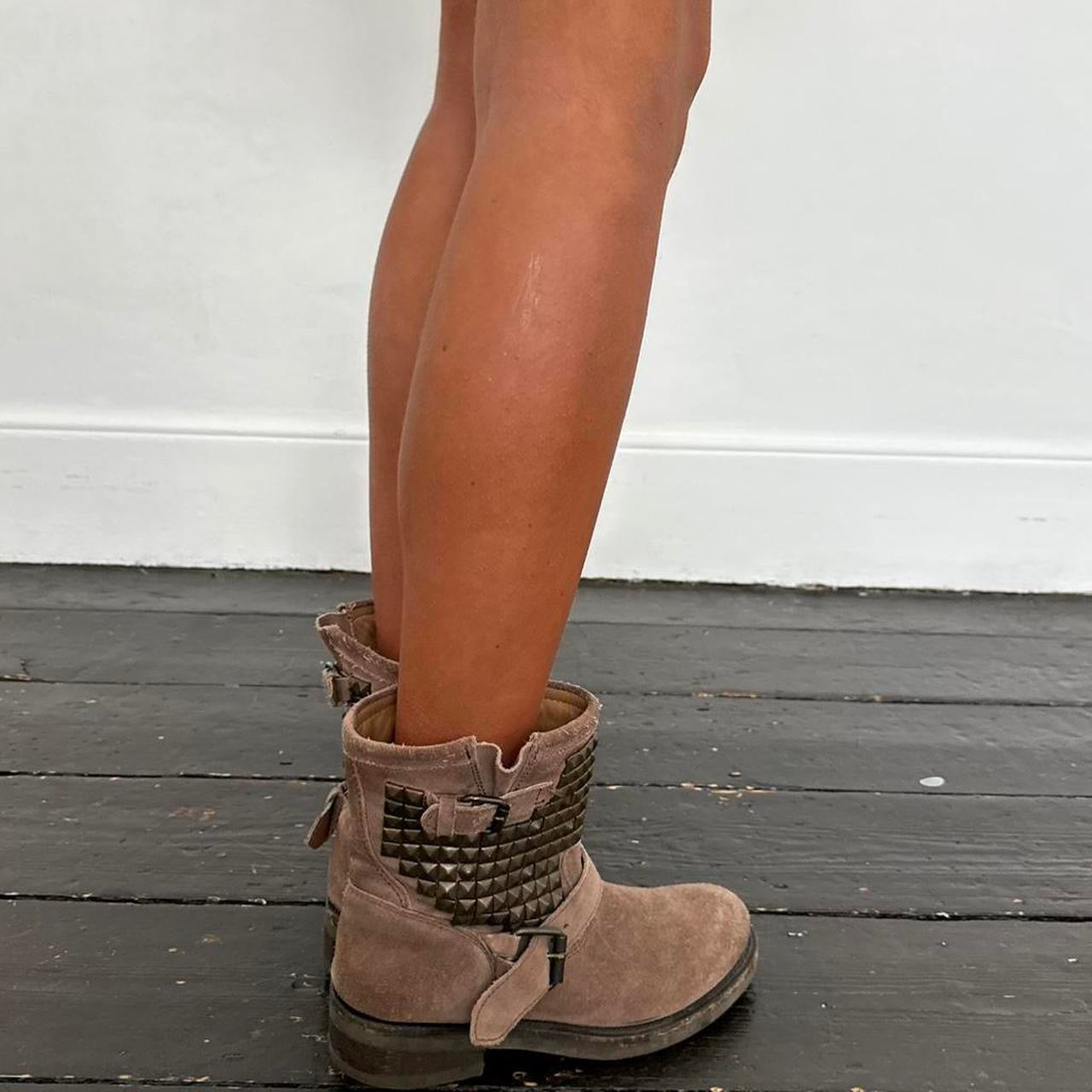 Vintage brown studded genuine leather ankle boots