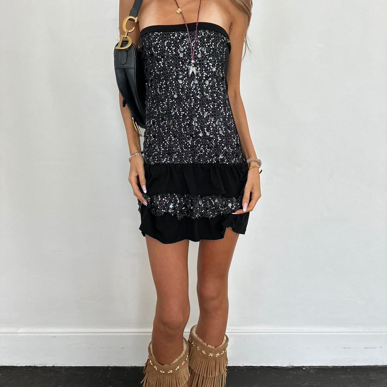 Vintage 2000’s black sequin strapless dress
