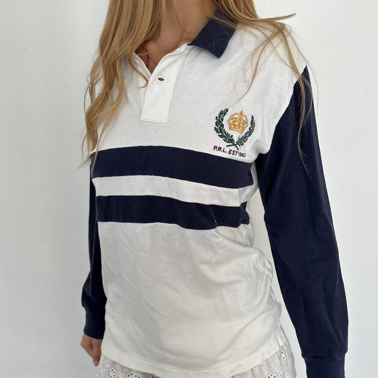 Vintage Polo Ralph Lauren striped navy and white polo long sleeve top