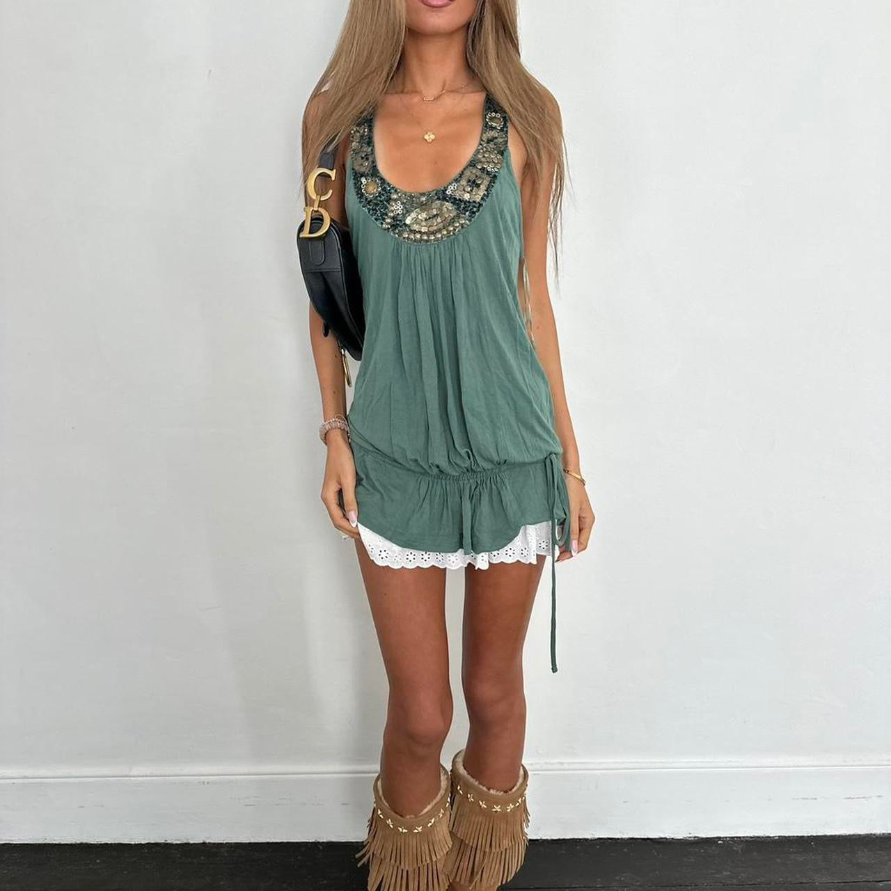 Vintage 2000’s embellished green top