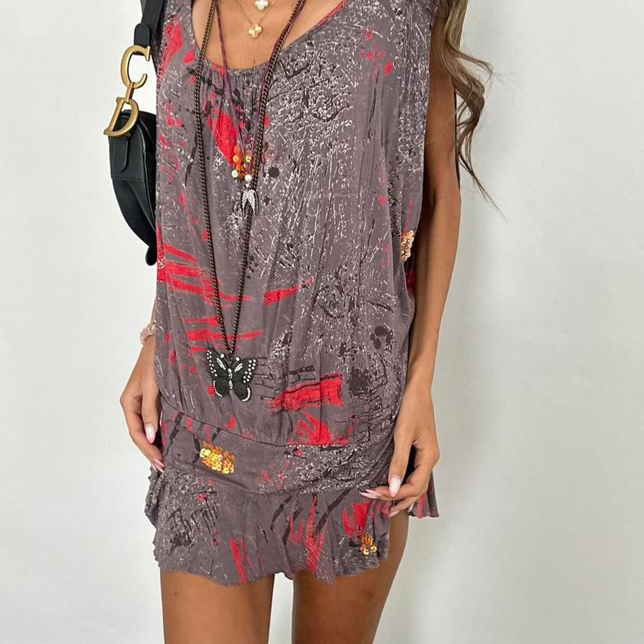Vintage 00s graphic ruffle mini dress