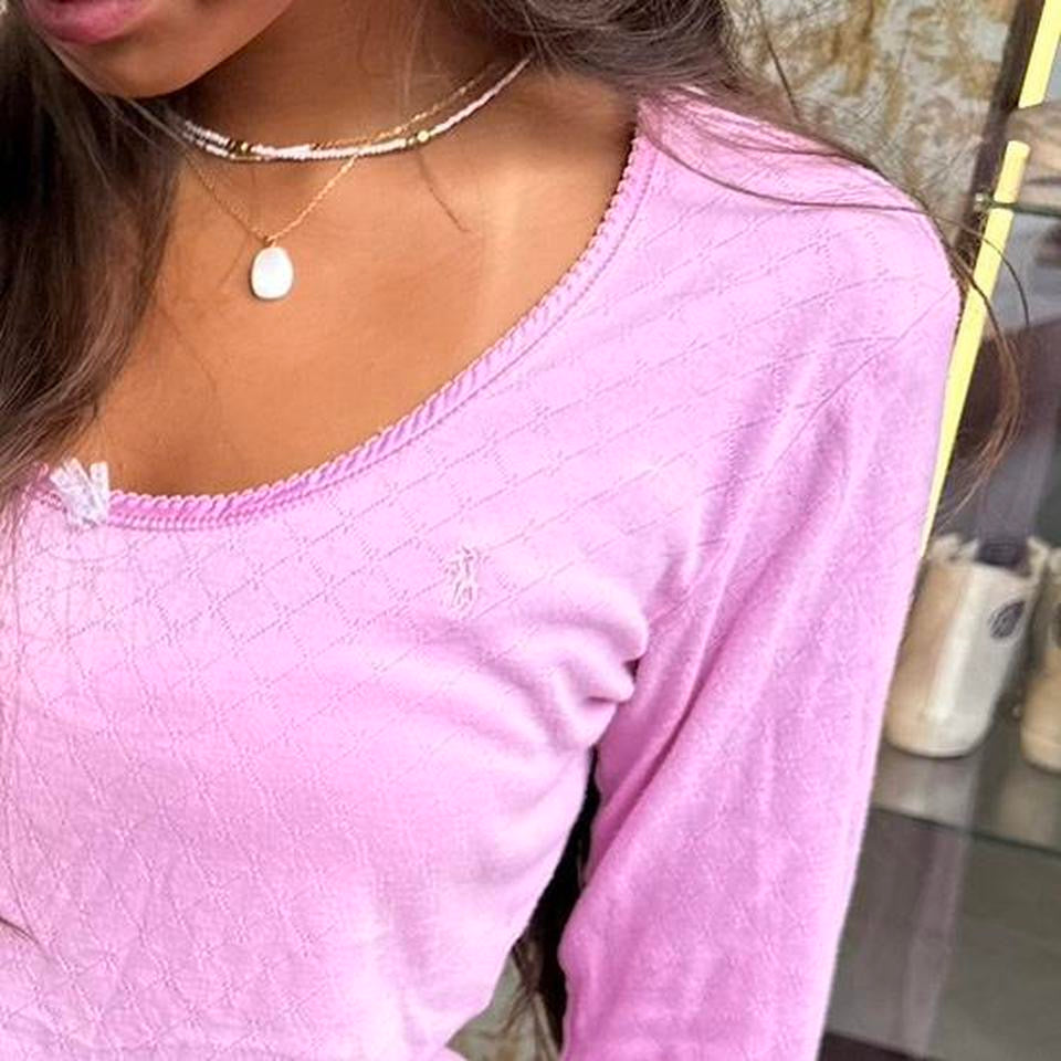 Vintage Ralph Lauren pink pointelle long sleeve top