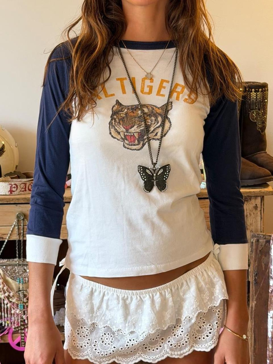 Vintage 00’s Polo Ralph Lauren white & navy long sleeve graphic top