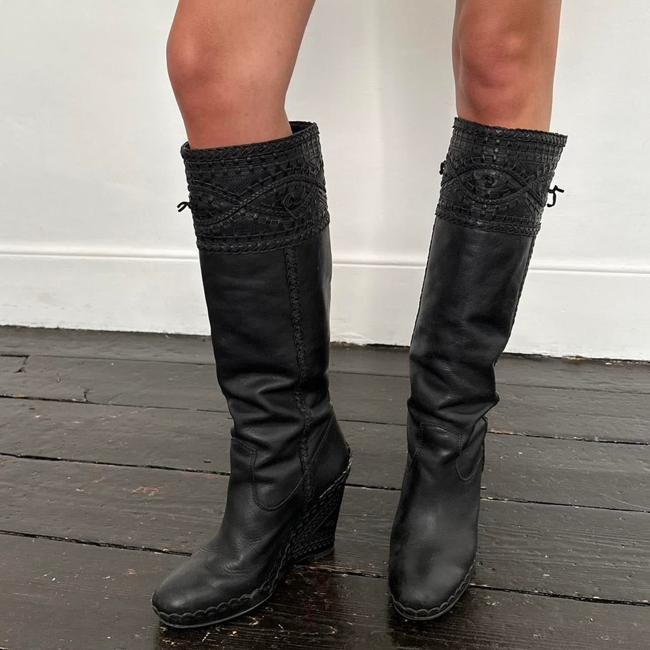 Vintage tall black wedge boots