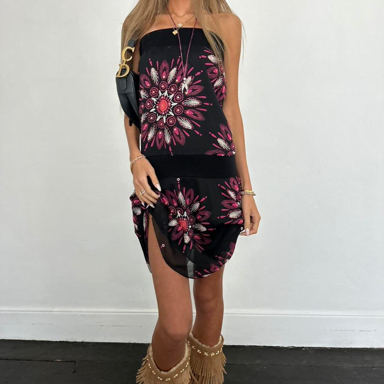 Vintage 00s strapless black and pink dress