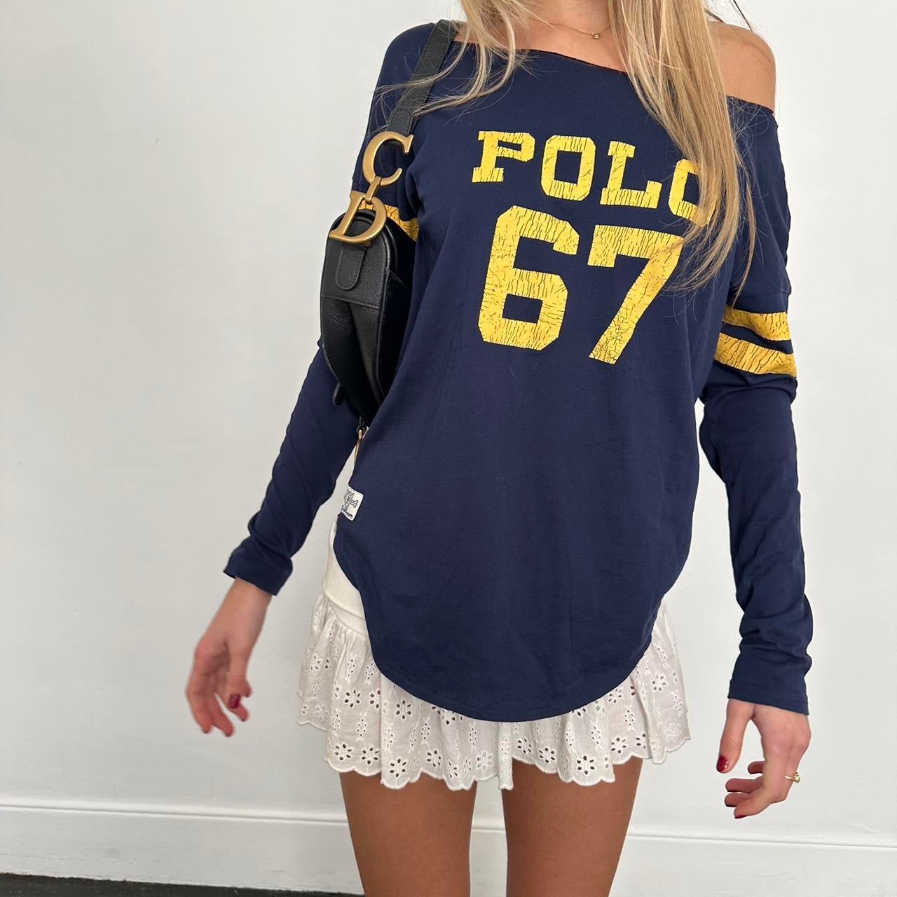 Vintage Ralph Lauren preppy navy off shoulder top