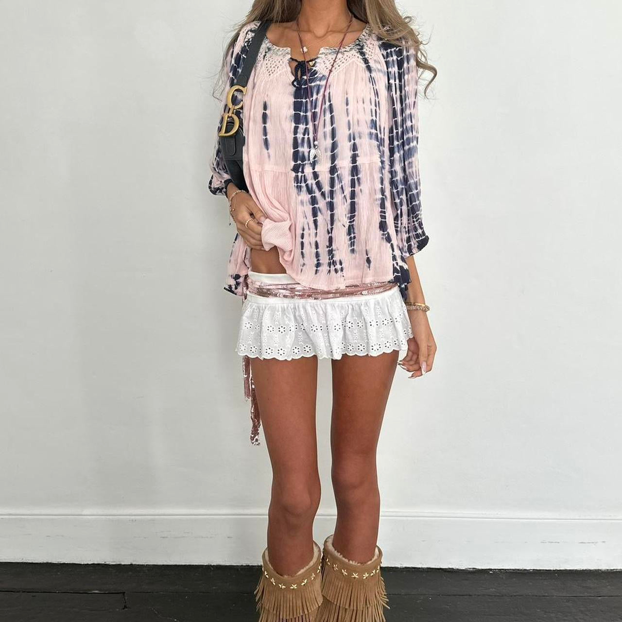 Vintage 00s boho pink and navy blouse