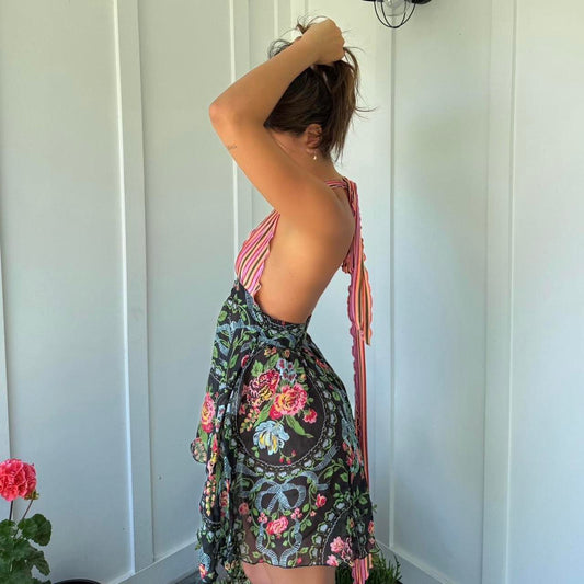Vintage 90’s bohemian colourful halter neck summer top