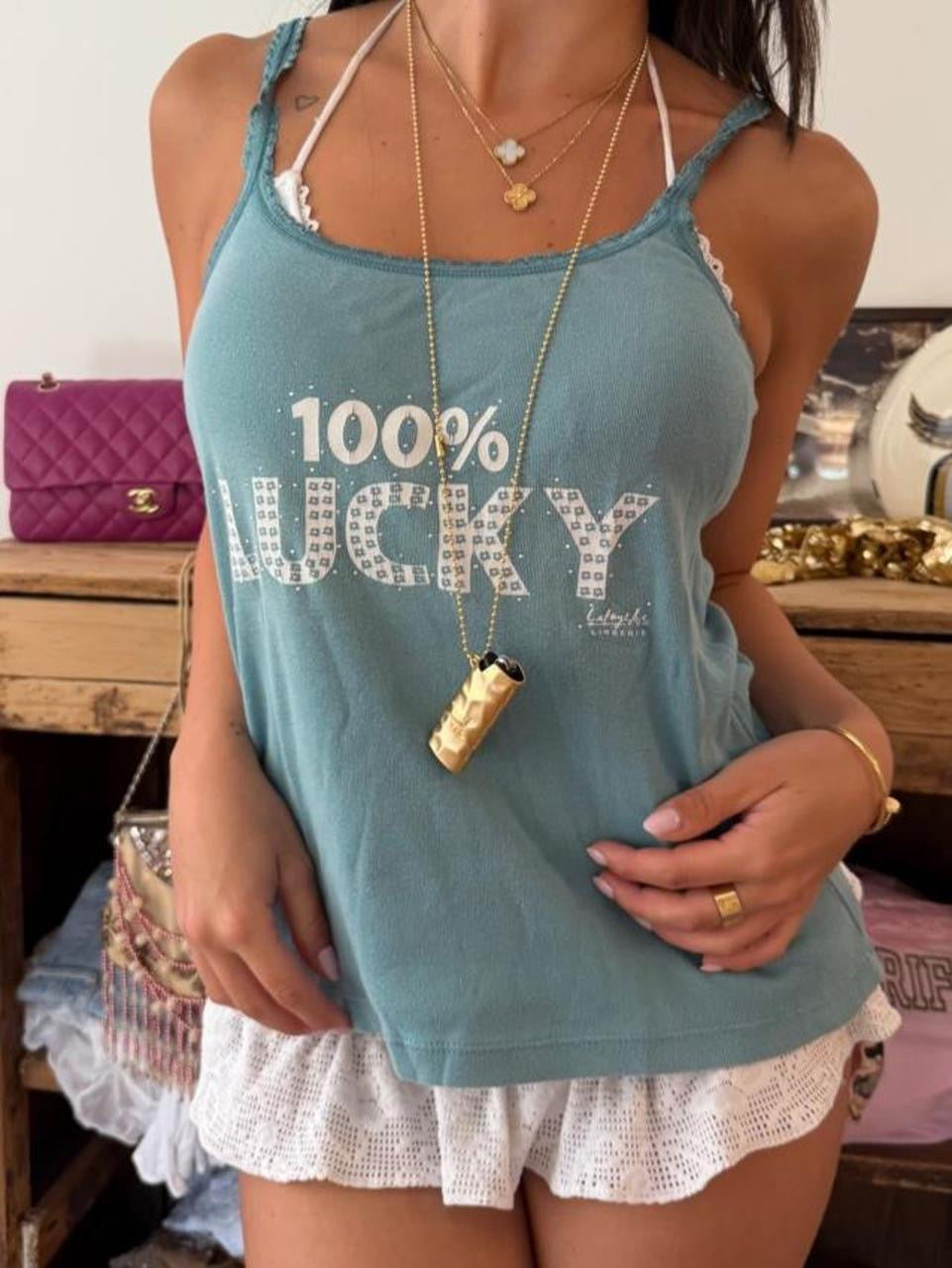 Vintage 00s 100% Lucky blue cami top