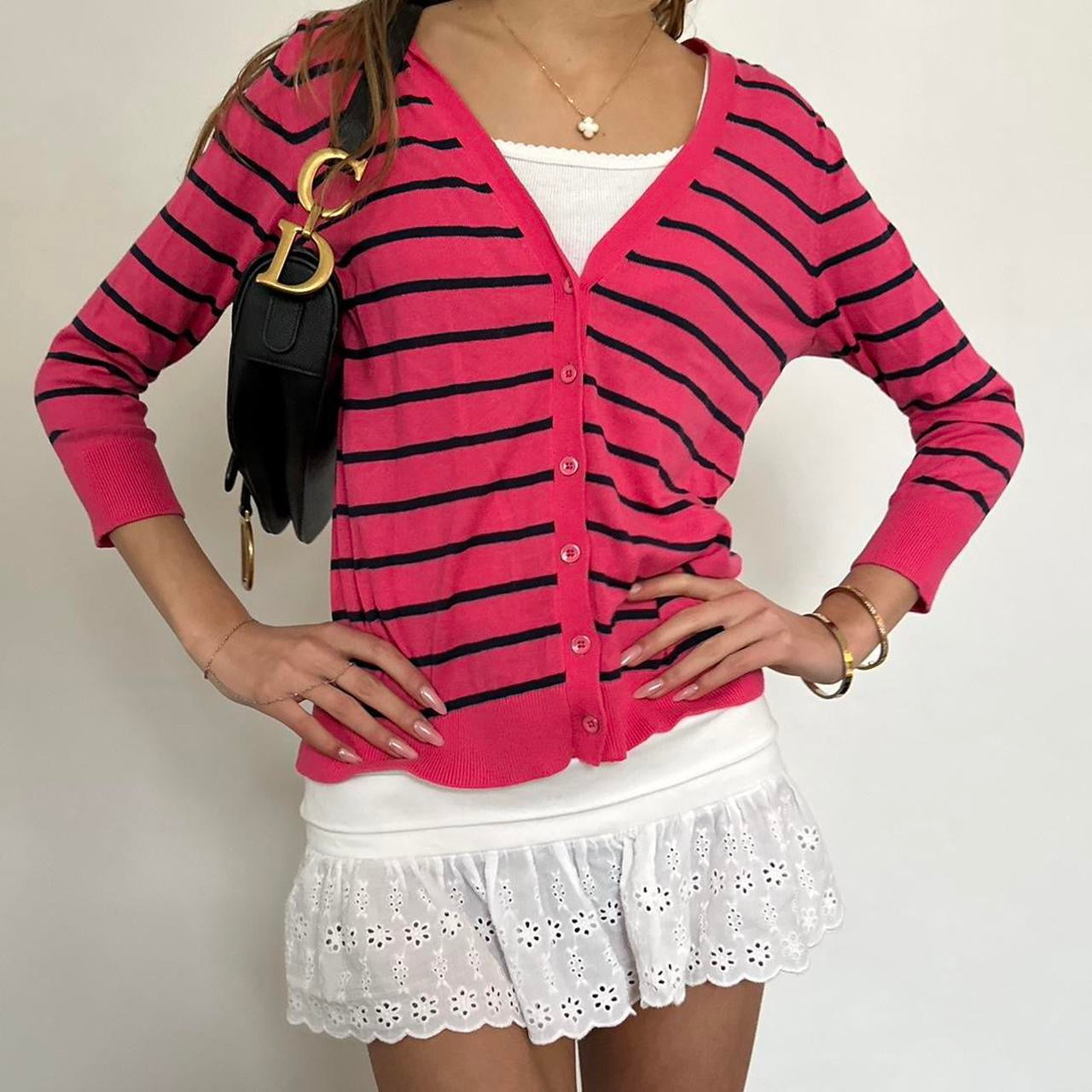 Vintage 90’s pink & black striped cardigan